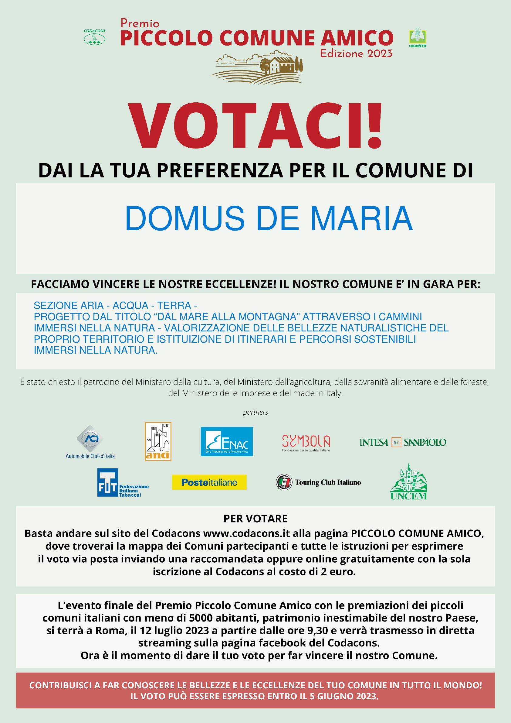 Premio "piccolo comune amico 2023" - votate il comune di domus de maria!