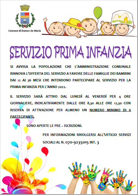 Avviso apertura pre-iscrizioni servizio alla prima infanzia 12/36 mesi