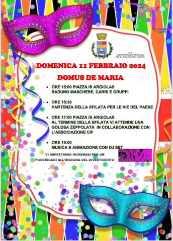 Sfilata del 11 febbraio a Domus de Maria -Carnevale Intercomunale 2024