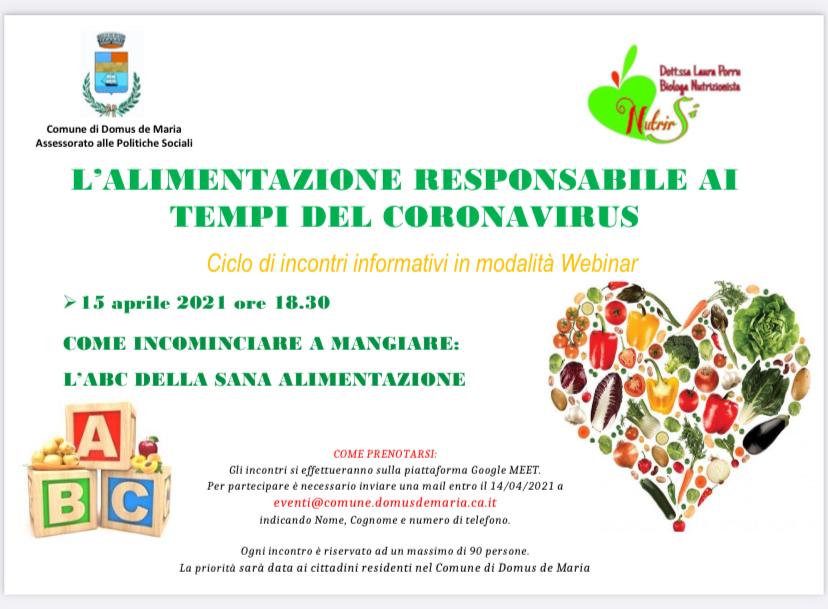 Ciclo di incontri sull'alimentazione responsabile - webinar del 15/04/2021